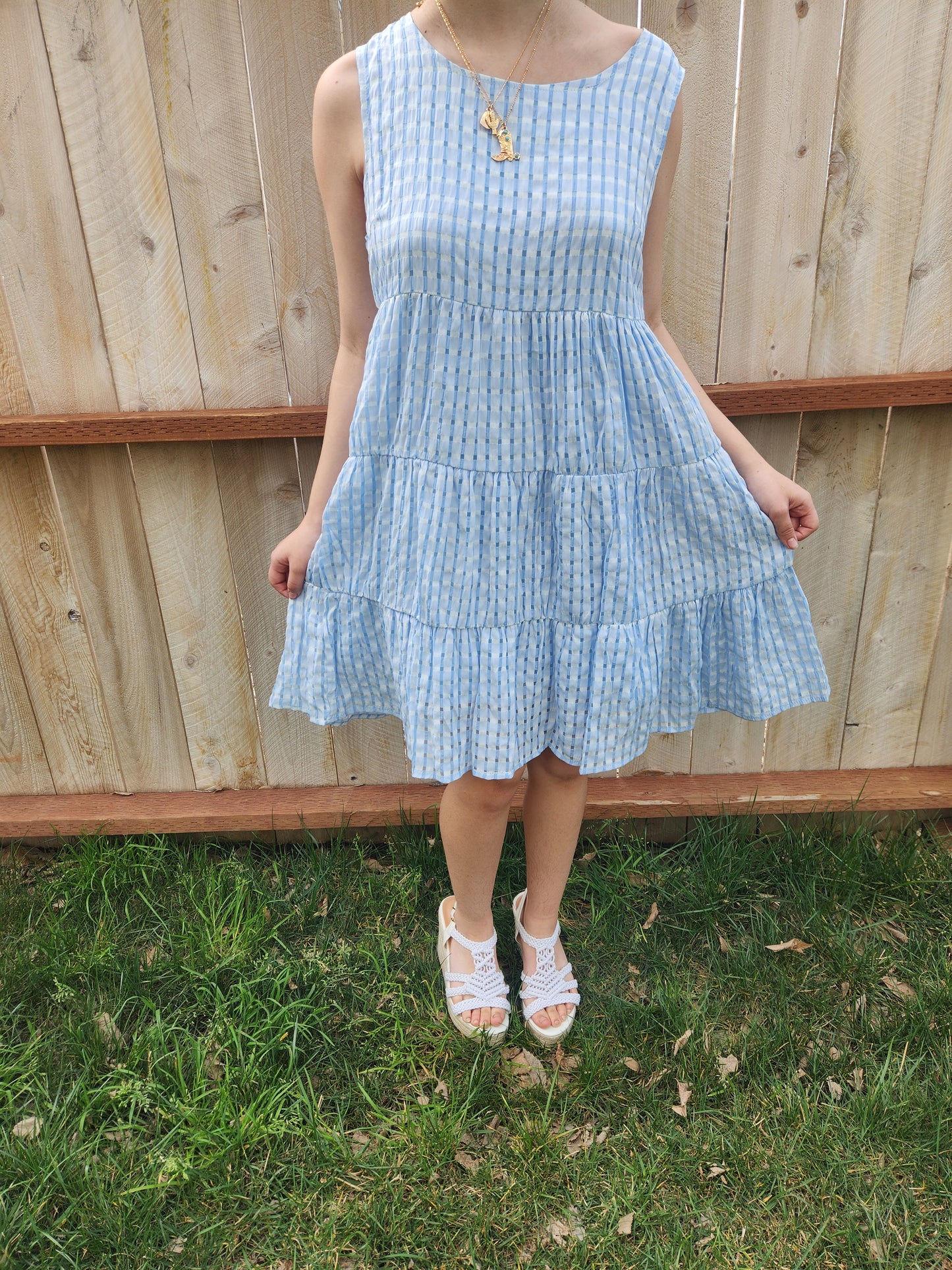 Blue gingham lined maxi dress