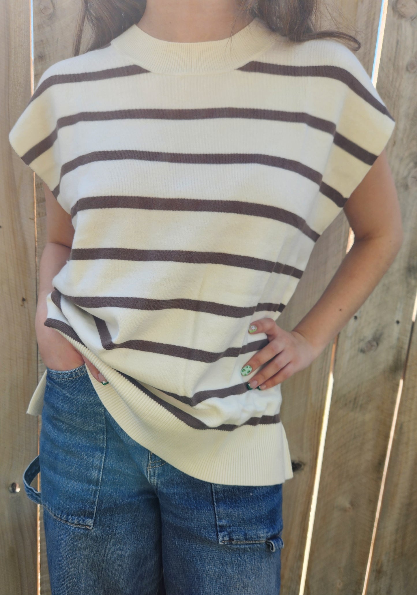 Relaxed Stripe Mock Neck Knit Top