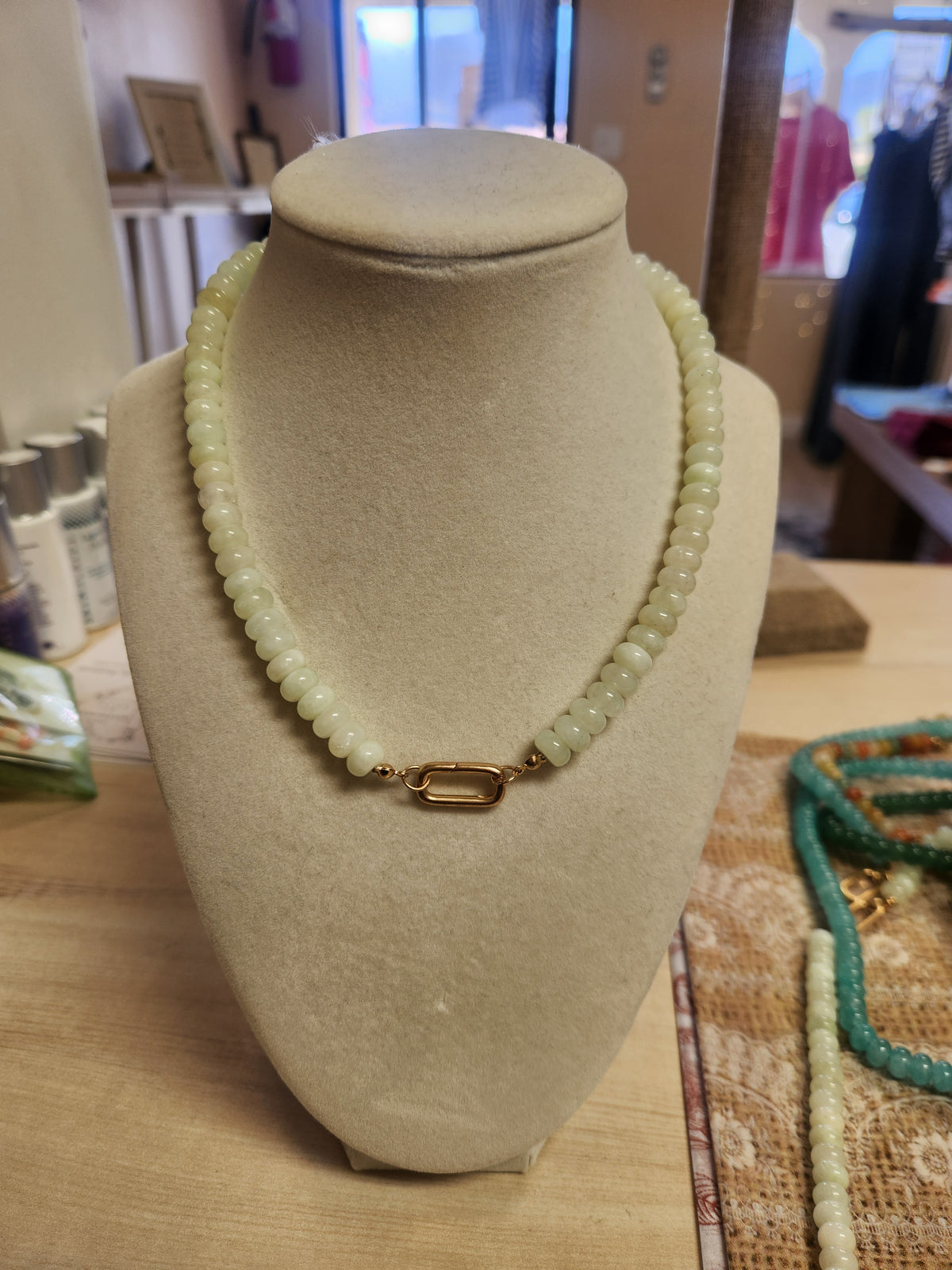 Natural Stone Necklaces w/Gold Carabiner Charm Holder
