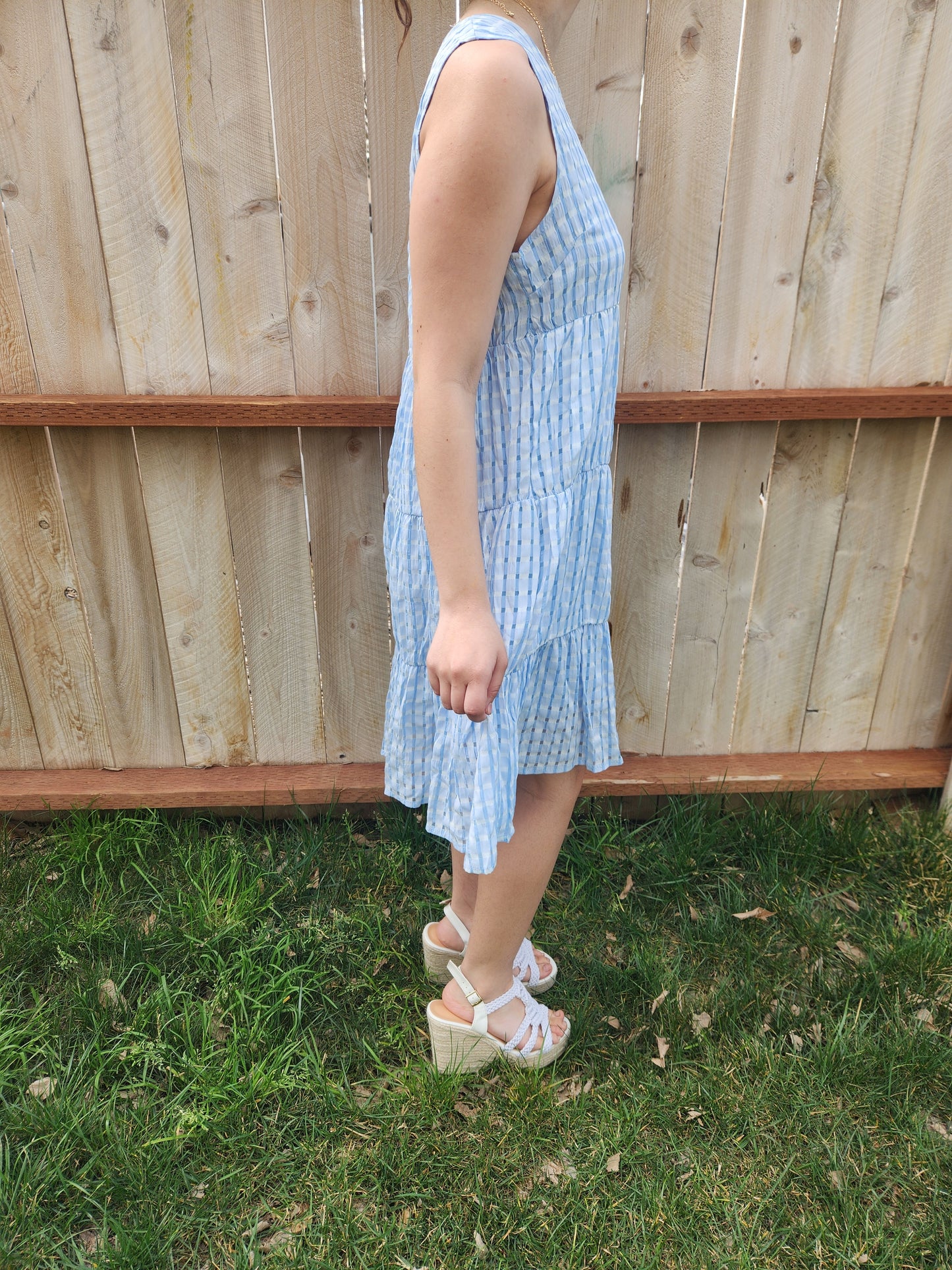 Blue gingham lined maxi dress