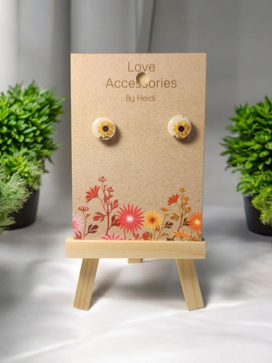 Sunflower round stud earrings