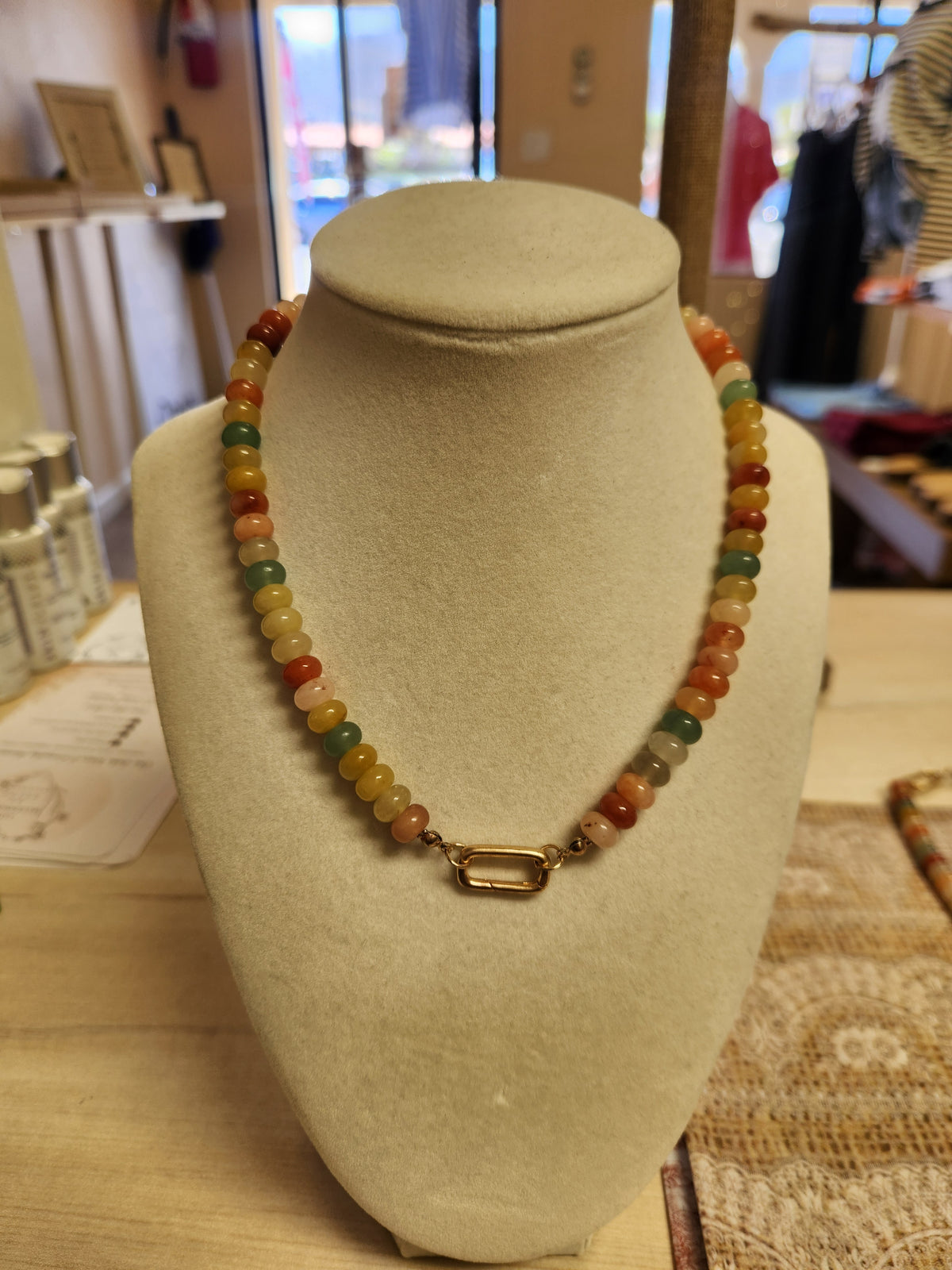 Natural Stone Necklaces w/Gold Carabiner Charm Holder