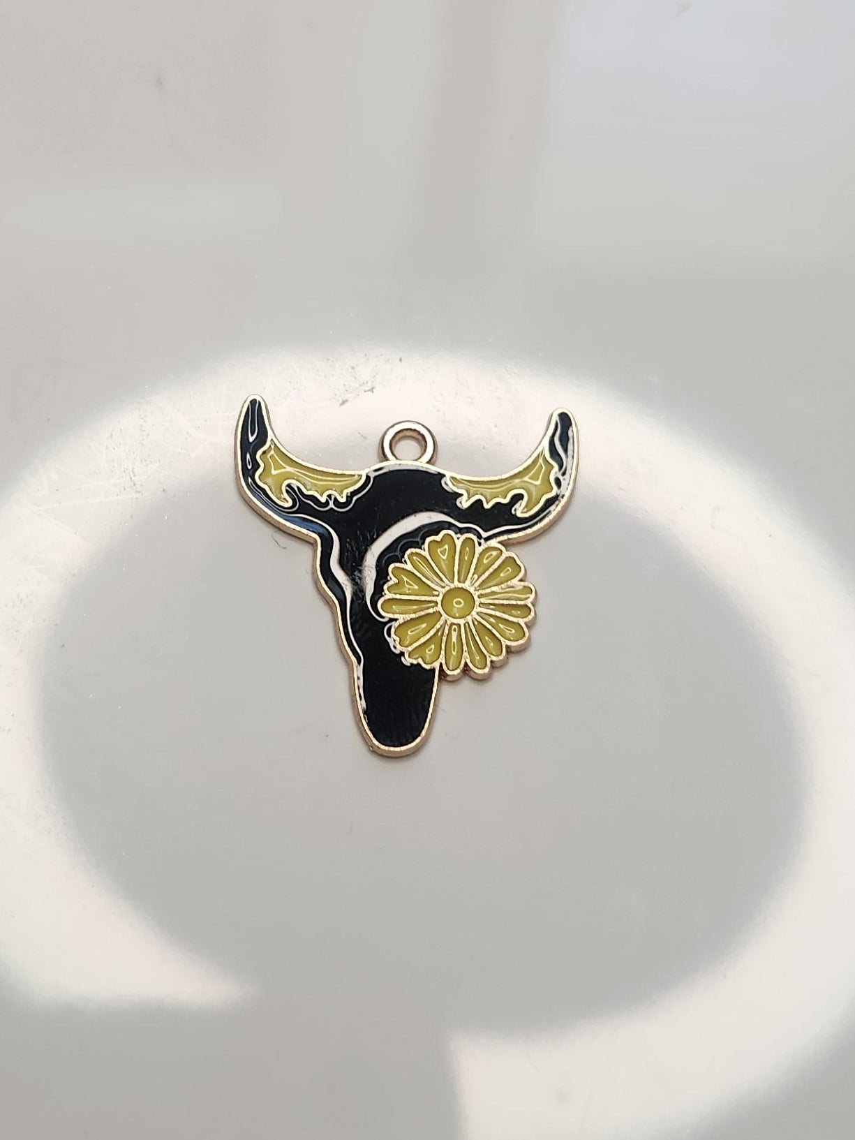 Black Yellow Floral Steer Charm