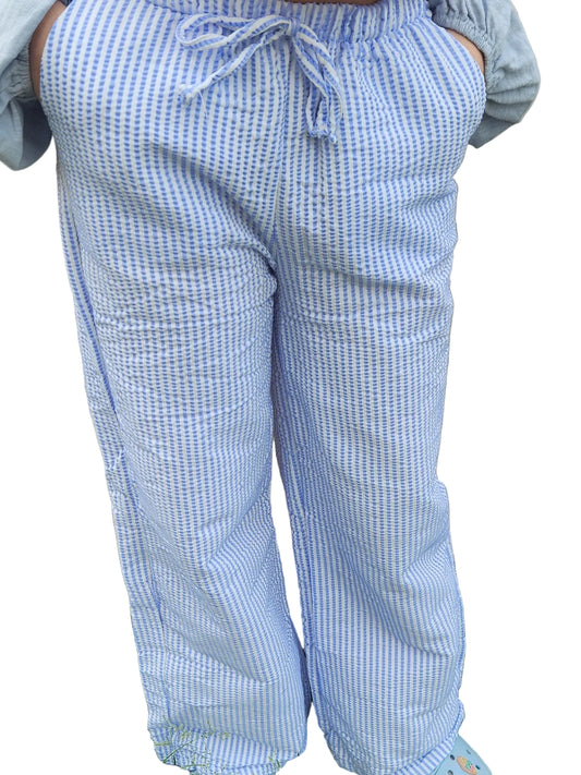 Stripe drawstring casual linen lounge pants