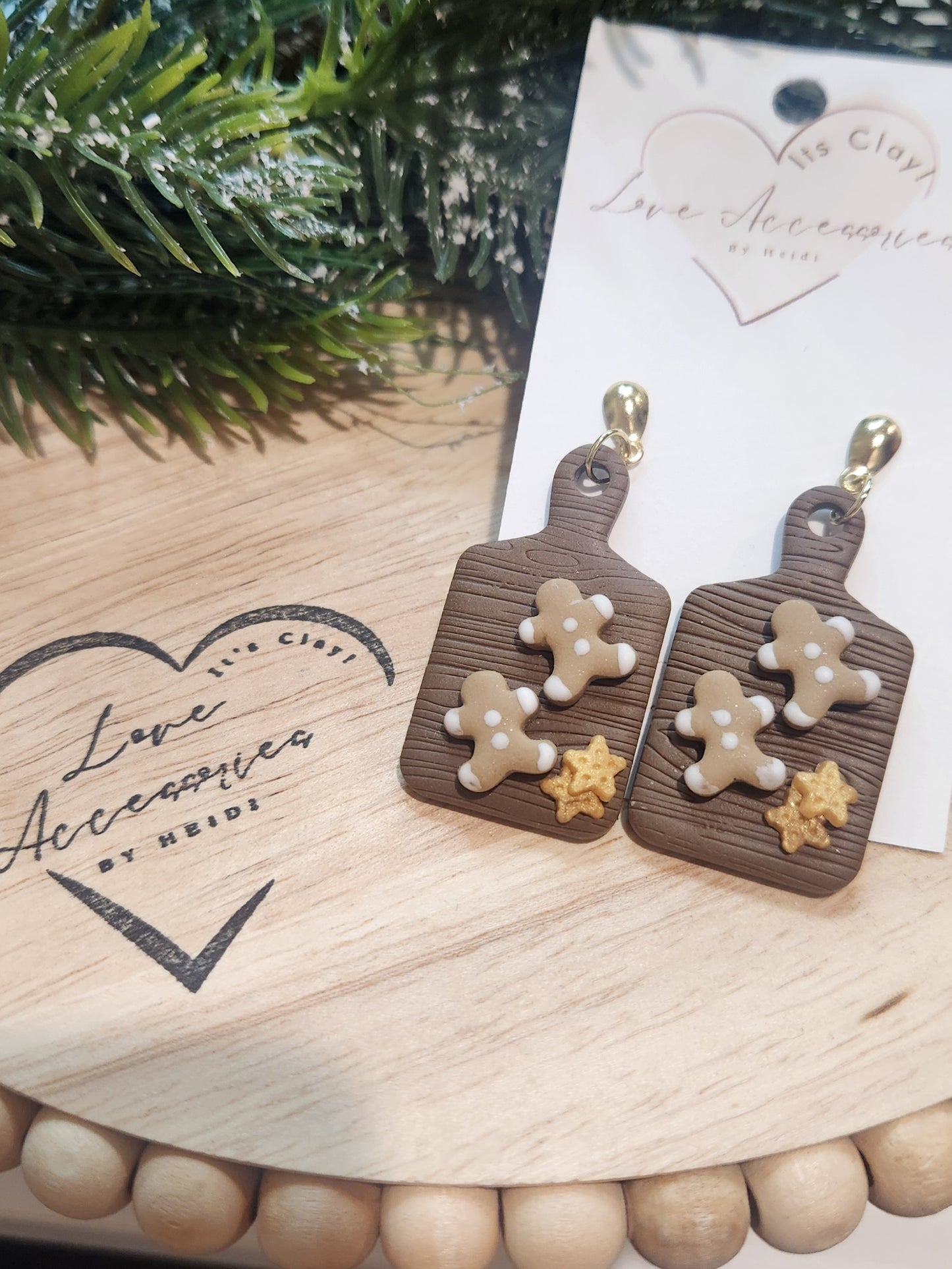 Gingerbread & Star Cookies in Cutting Board Dangle Earrings