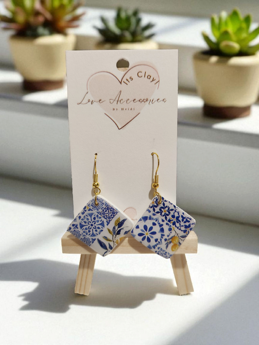Azulejo Limon Collection square Dangle earrings