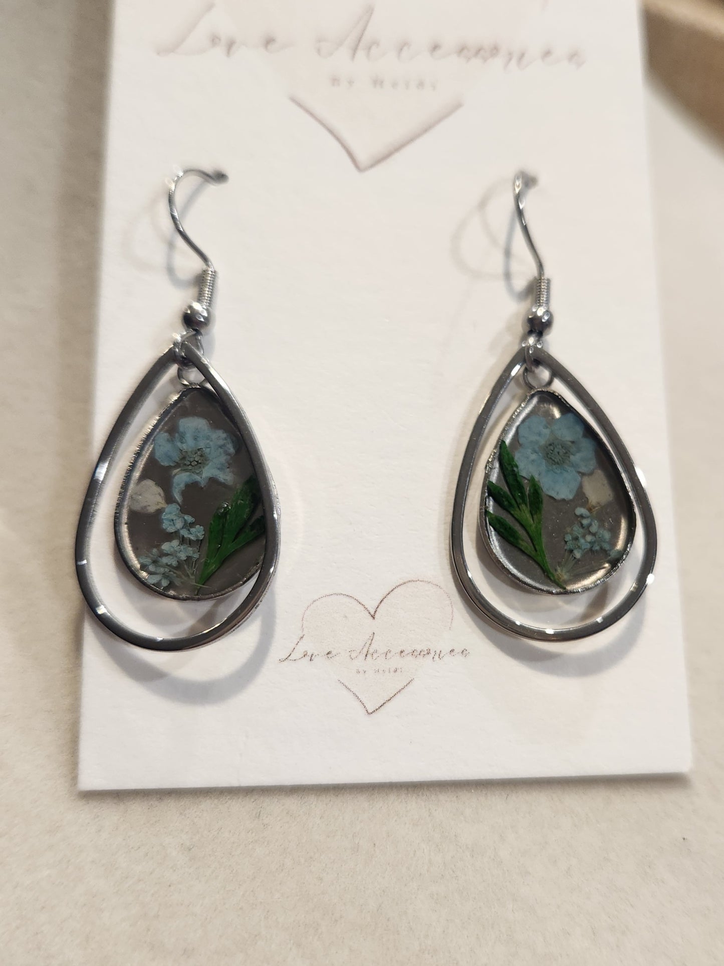 Pressed Flower Teardrop Earrings