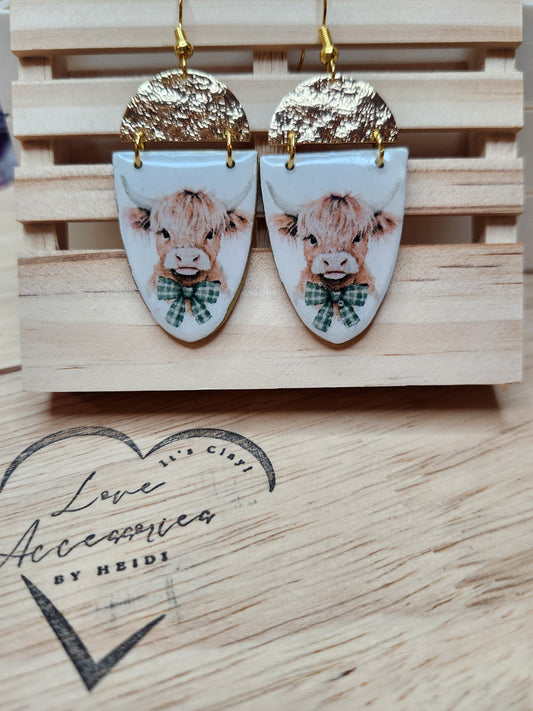 St. Patrick's Day Highland Cow Clay Earrings