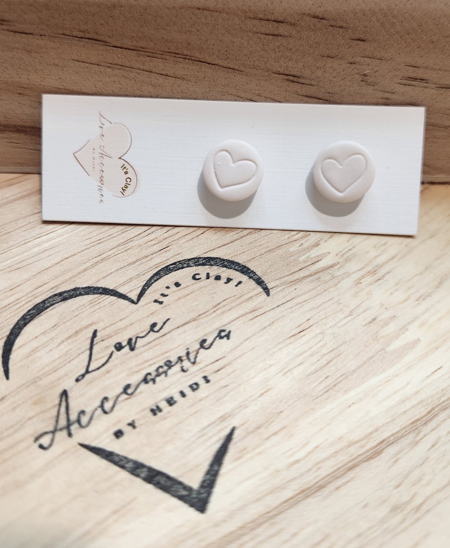 Soft White Stamp Heart Stud Earrings