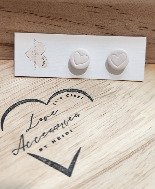 Soft White Stamp Heart Stud Earrings