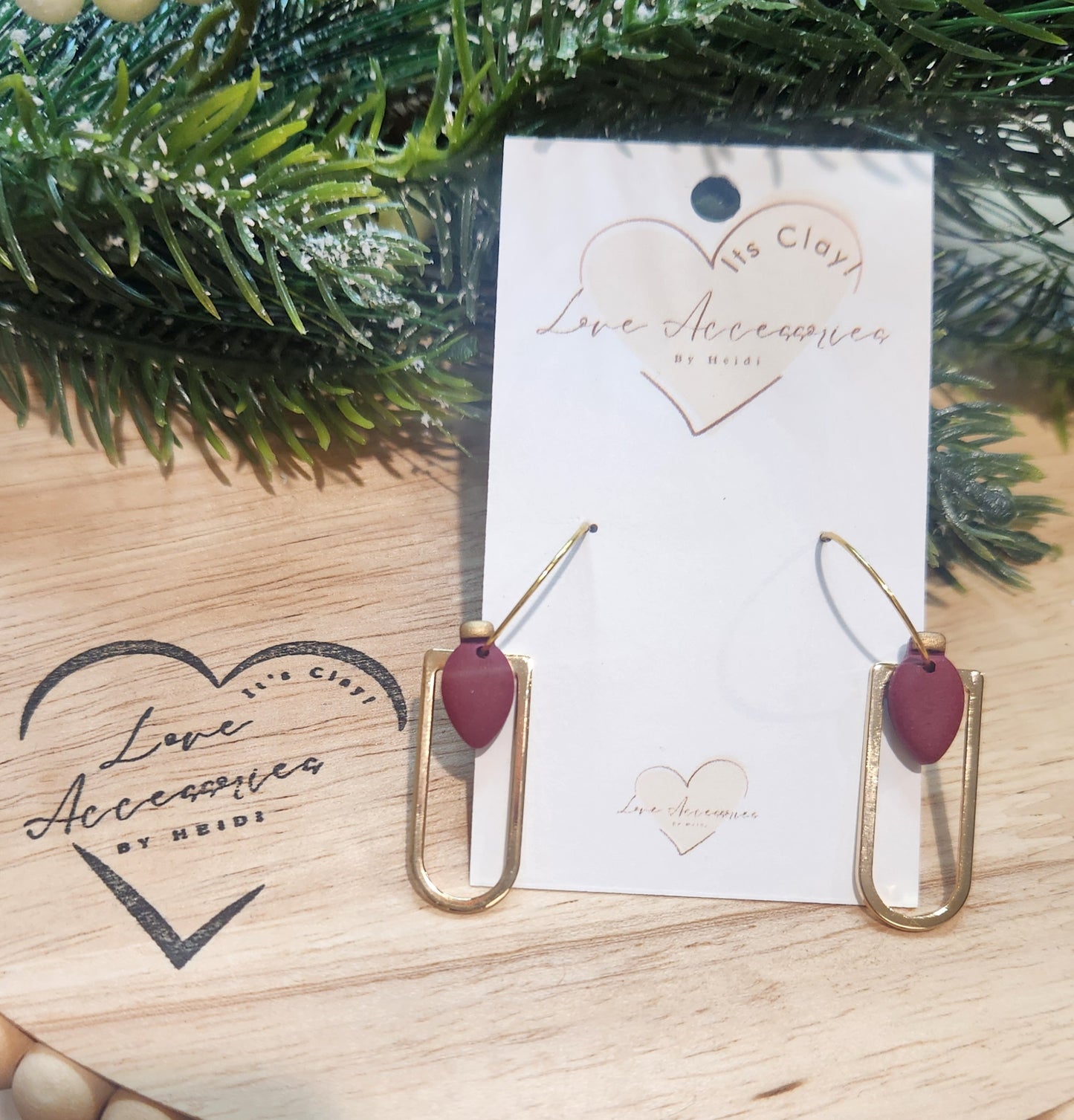 Red/Gold Christmas Lights Hoop Earrings