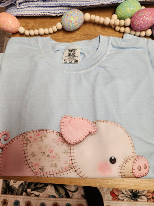 Sky Blue Stich Patchwork Piggy