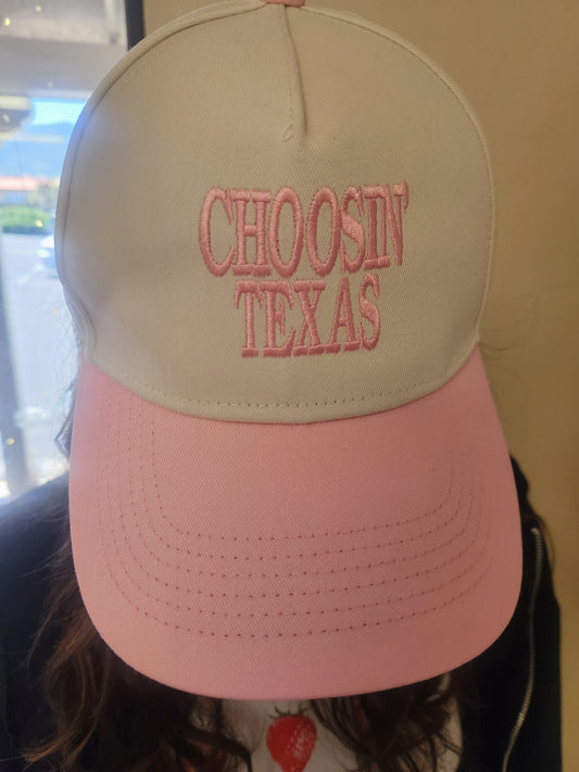 Choosin Texas pink/cream adjustable ball cap.