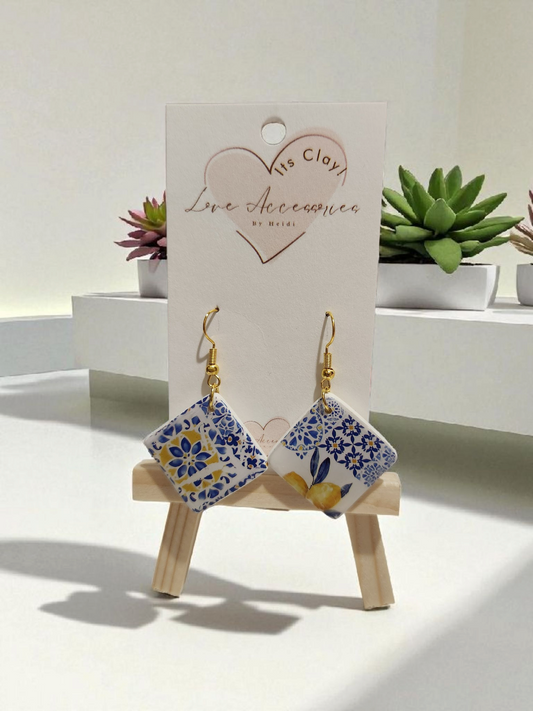 Azulejo Limon Collection square Dangle Earrings